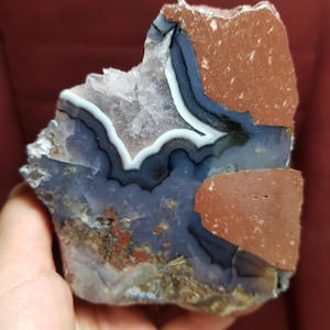 Blue Banded Agate with Amethyst Slab: Turkish Healing Crystal