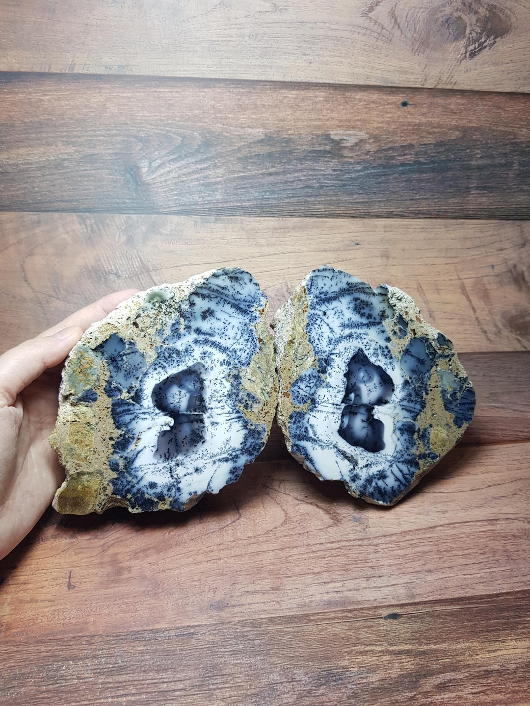Large Merlinite (blue Dendritic Opal) – Polished Matching Pair ...