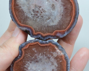 Terracotta Orange and Lavender Chalcedony Banded Black Sea Agate with Icy White Quartz Core