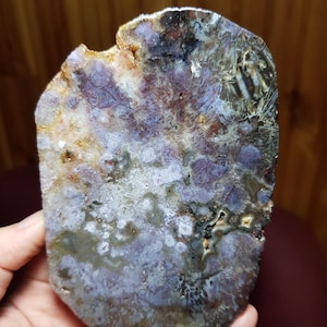 Scenic Purple Moss Agate with White and Black Stick Patterns – Polished Gemstone Slice