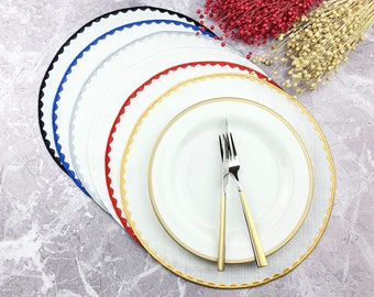 Napperons ronds en lin blanc, tapis de table brodés avec bord festonné ondulé coloré pour table à dîner, décoration d'intérieur, cadeau de Noël