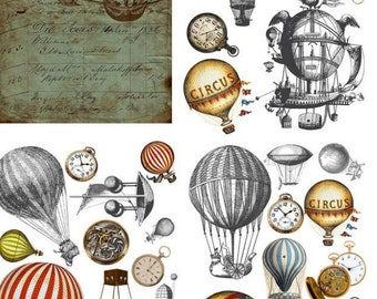 Hot Air Balloons and Clocks Transfer by Dixie Belle