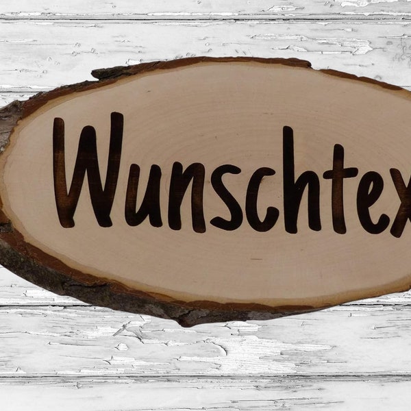 Schild personalisiert aus Holz mit Gravur selbst gestalten Baumscheibe Holzschilder 18 - 90 cm