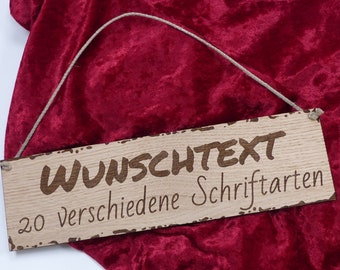 XXL Schild personalisiert aus Holz mit Gravur selbst gestalten - Eiche Holzschilder 59 x 16,5 cm