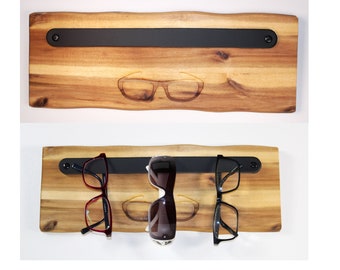 Wand Brillenhalter Brillenablage Brillenregal aus Holz und Leder Sonnenbrillen Uhren Organizer aus Akazie Massiv Sauna