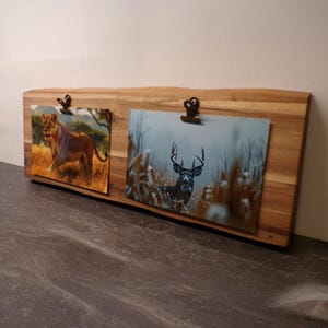 Porte-photos en acacia massif - Cadre photo rustique en bois - Tableau photo