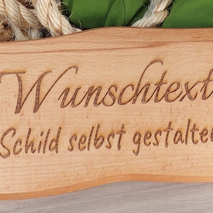 Wunschtext Schild personalisiert aus Holz mit Gravur selbst gestalten Buche Massiv Holzschilder 23 45 cm Bild 1