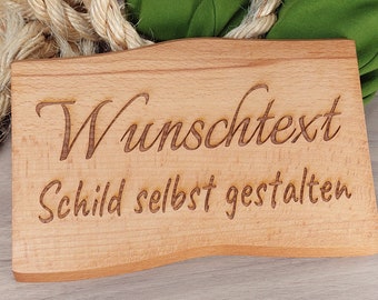 Wunschtext Schild personalisiert aus Holz mit Gravur selbst gestalten - Buche Massiv Holzschilder 23 - 45 cm