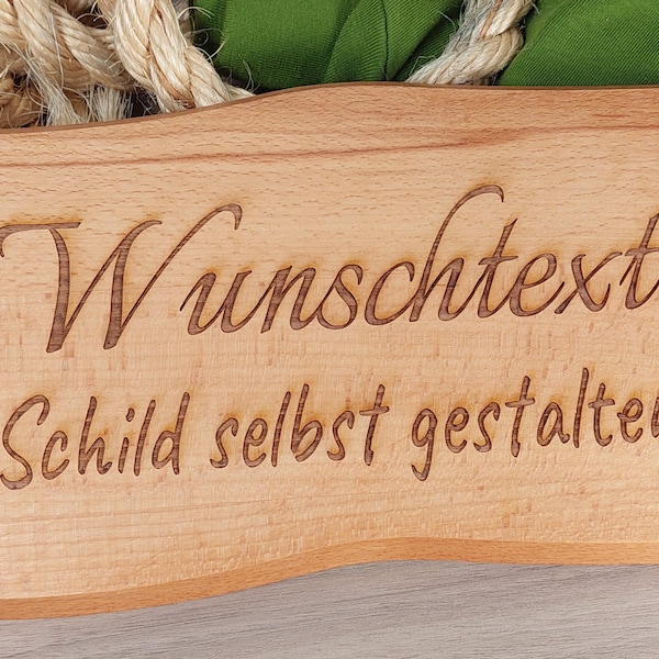 Wunschtext Schild personalisiert aus Holz mit Gravur selbst gestalten - Buche Massiv Holzschilder 23 - 45 cm