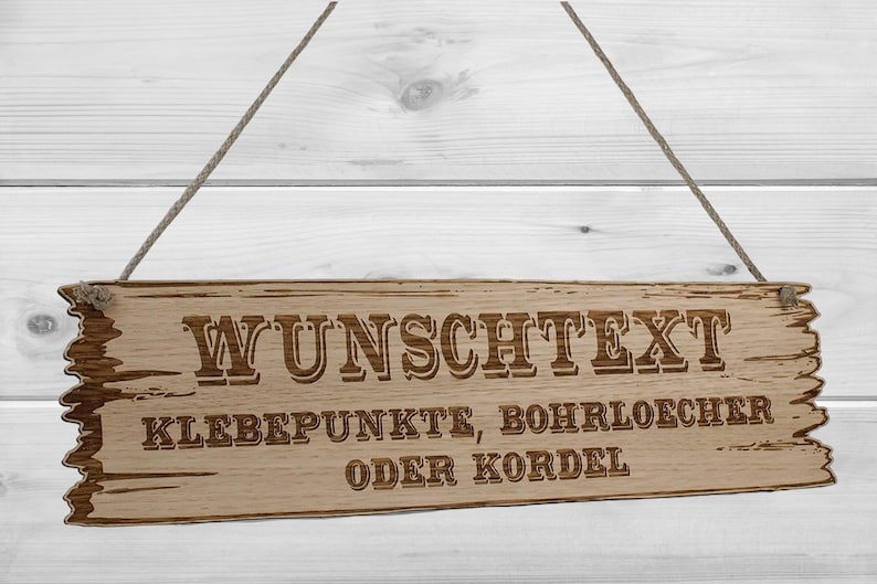 Wunschtext Schild personalisiert aus Holz mit Gravur selbst gestalten Eiche Holzschilder 28 59 cm Western Art Wunschtext Bild 1