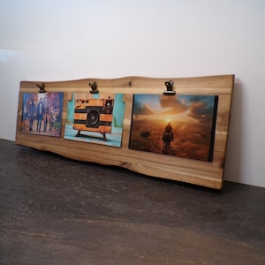 Porte-photos en acacia massif - Cadre photo rustique en bois - Tableau photo