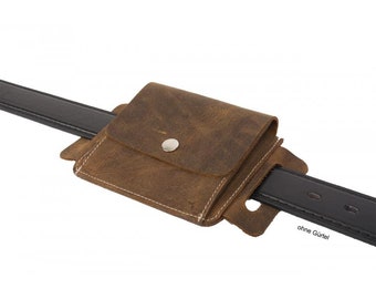 Büffelleder Vintage Tasche für Gürtel mit Schlüsselring und Gravur Gürteltasche Personalisiert
