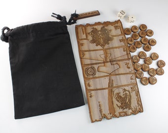 Glückshaus Siebenerspiel Odin-Edition mit 24 Spielsteinen Runen aus Holz Runenset Nussbaum Vegvísir Vegvisir Kompass