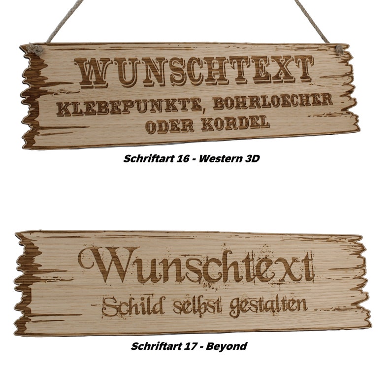 Wunschtext Schild personalisiert aus Holz mit Gravur selbst gestalten Eiche Holzschilder 28 59 cm Western Art Wunschtext Bild 6