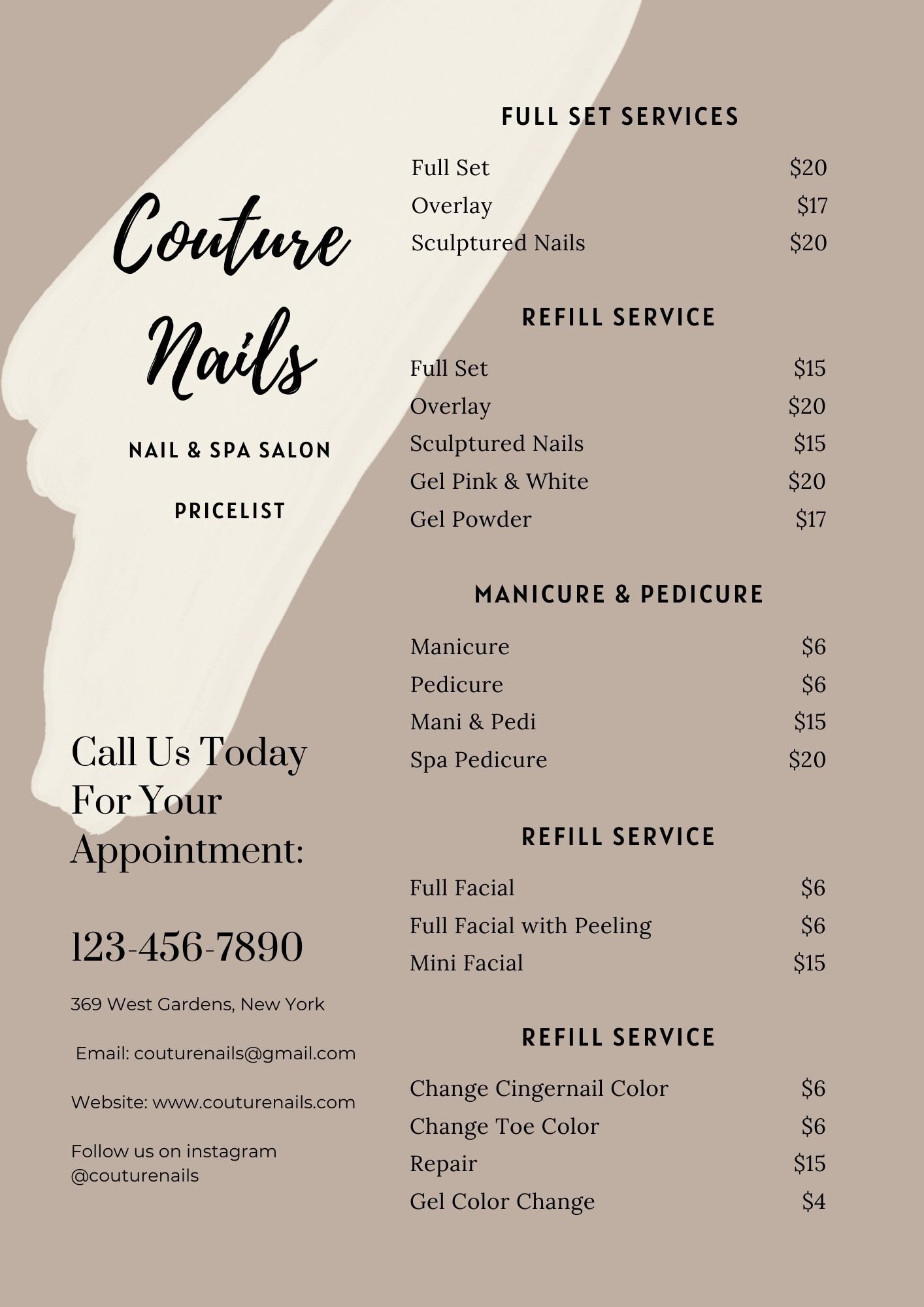 Price List Template Editable. Printable Price Sheet, Nail Bar, Hair ...