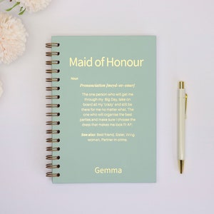 Maid of Honour Notebook, MOH Proposal Gift, Bridesmaid, Maid of Honour definition, Unique wedding gift, wedding planning, Bridal Shower