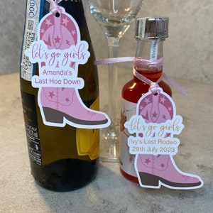 Personalised Set of 9 cowboy boot gift tags | let’s go girls | country music | pink ribbon | birthday | hen party bottle tags | gift tag