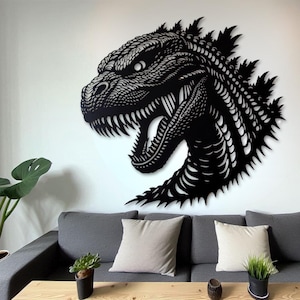Godzilla Metal Wall Decor, Metal Godzilla Head, Godzilla Art, Wall Hanging, Home Living Room Wall Art, Interior Decoration