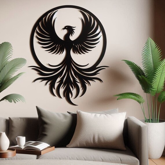 Metal Phoenix Wall Art: Rising Phoenix Sign, Contemporary Decor