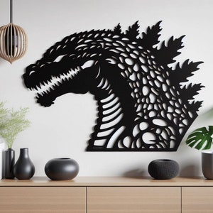 Godzilla Metal Wall Decor, Geometric Metal Godzilla, Animal Art, Wall Hanging, Home Living Room Wall Art, Interior Decoration 1
