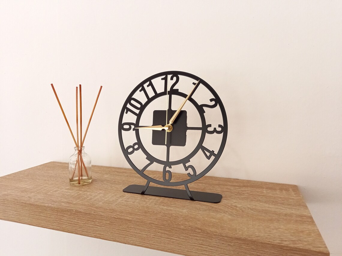 Table clock Modern and Geometric Clock Desktop Metal Clock Etsy