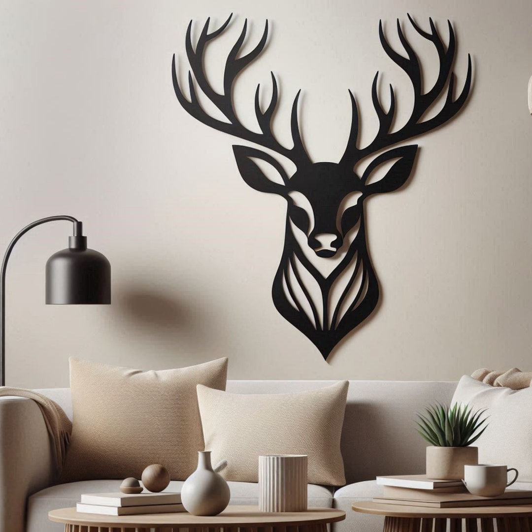 Deer Head Metal Wall Art, Nature View Wall Art, Deer Head With Antlers ...