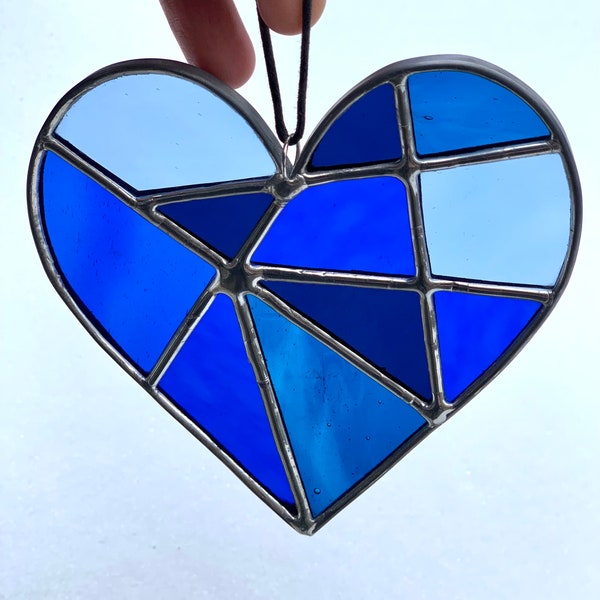 Blue heart stained glass suncatcher