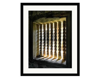 Sunlight through Turned Stone Bars at Angkor Wat - UNESCO - Siem Reap, Cambodia - Architectural Travel Photography Print - Framed & Matted