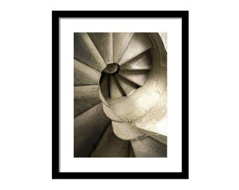 Spiral Stairs at Antonio Gaudi's Sagrada Familia 01, Interior Stone Stairs - Looking Up, Barcelona Spain - Framed & Matted Photograph