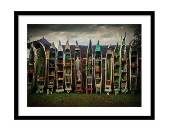 Jukung Art Installation - La Brisa, Canggu, Bali, Indonesia - Accessorized Cadik or Wooden Canoe - Color Photography Print Framed & Matted