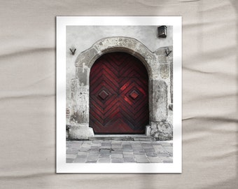 Krakow Door_Geometric Deep Red -  Photography Art Print - Selective Color Architectural Travel Photography - Various Sizes Available