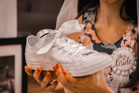 white lace sneakers