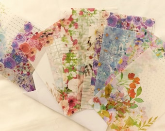 8 translucent floral vellum paper sheets | Floral vellum notes for tag, labels, vellum thank you card, junk journal, scrapbook supplies