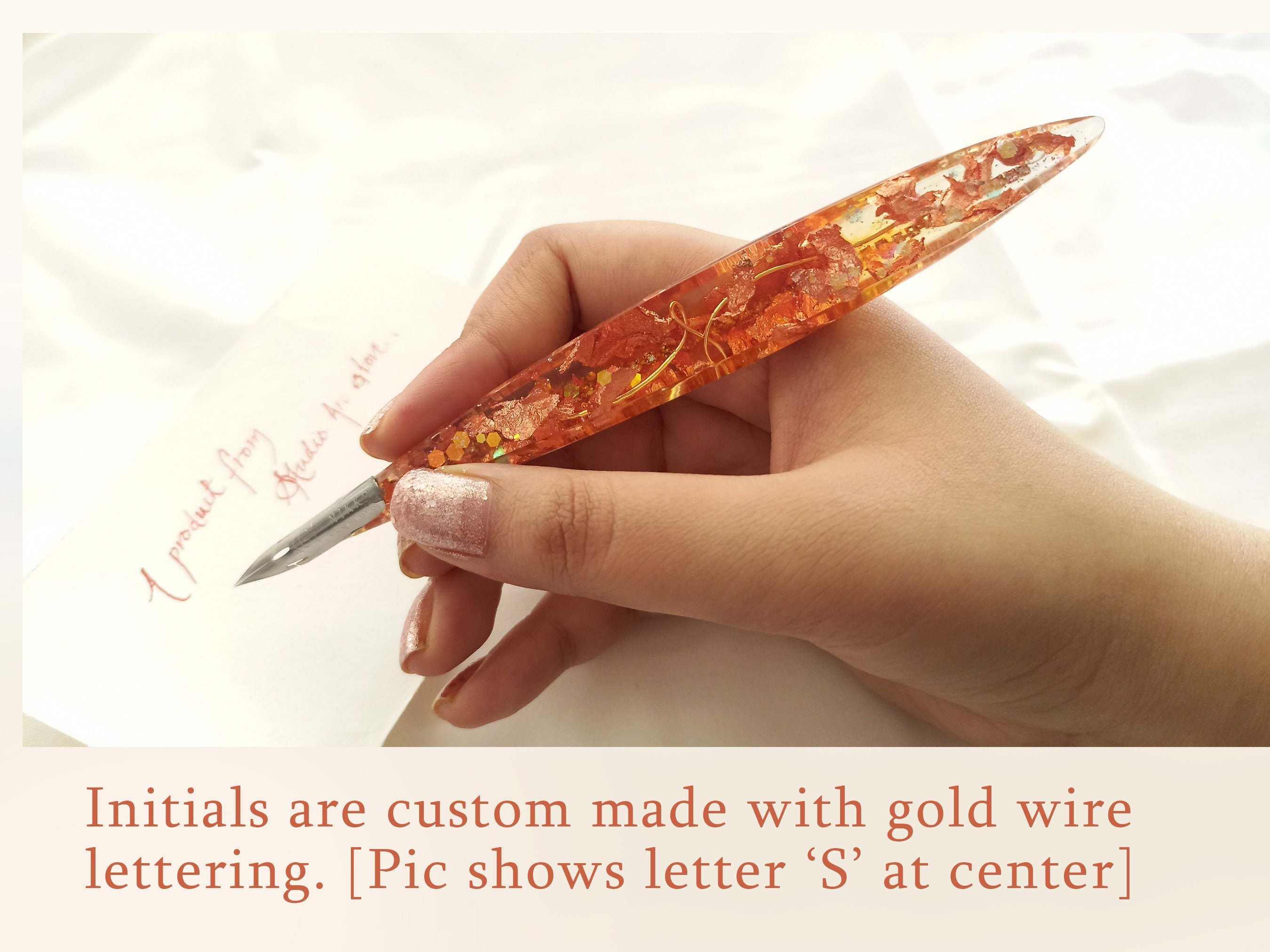 Japanese Calligraphic Ink Pen With Chiyogami Paper Decoration With
