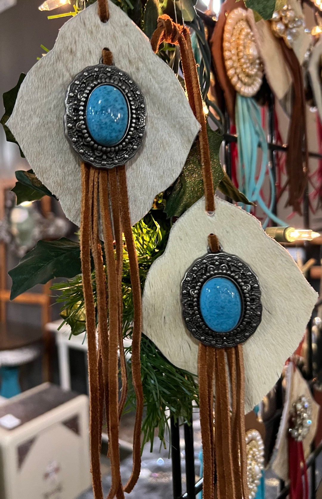 Cowhide Ornament / Gold Leather/pearl/rhinestone Christmas Etsy