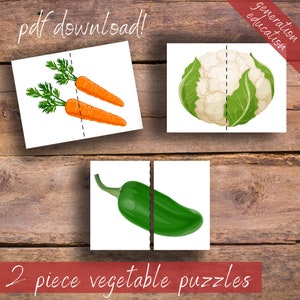 2 Piece printable vegetable puzzles