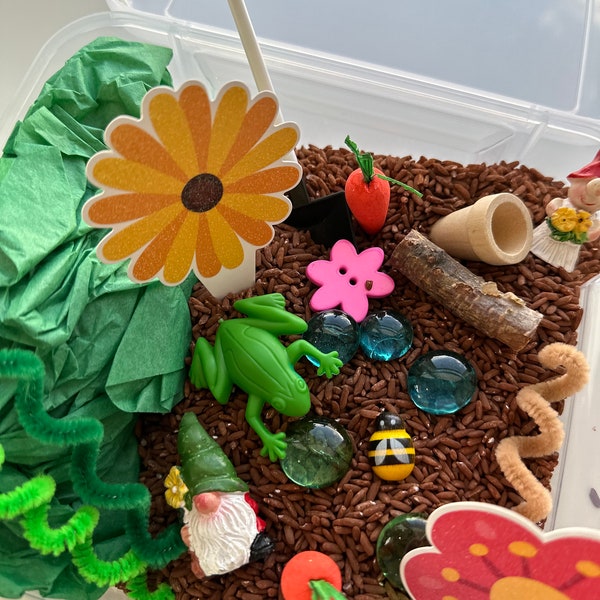 Flower Garden Themed Sensory Bin, Gnome Garden Sensory Bin, Flower Garden Sensory Kit, Flower Garden Activity