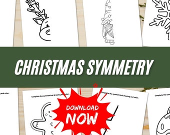 Christmas Symmetry Worksheets | Finish-the-Picture Printable PDF | Holiday Learning Fun | Homeschool Printable | Winter Break Work Packet