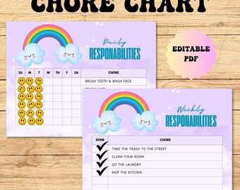 Rainbow Chore Chart for Kids: Daily & Weekly Task Tracker (PDF)