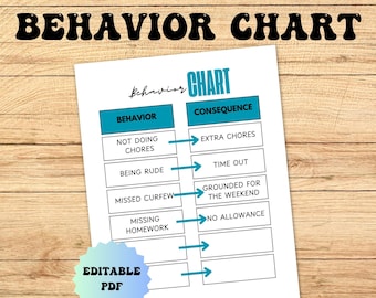 Printable Behavior Chart for Kids & Teens: Editable PDF, 5 Colors