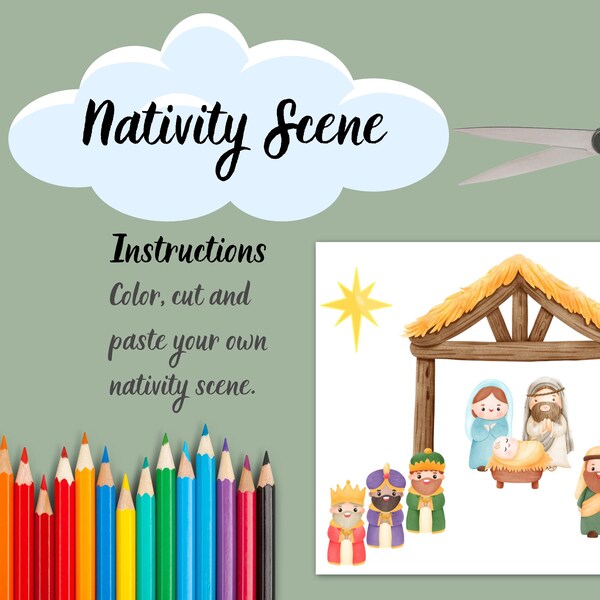 Afdrukbare kerststal knip- en plakactiviteit met labels voor kinderen en gezinnen