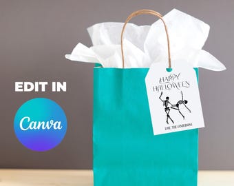 Editable Halloween Gift Bag Tags and Labels for Goodie bags or trick or treat dancing skeletons