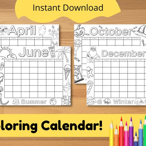 Printable Coloring Calendar for Kids Kids Calendar Printable - Etsy Canada