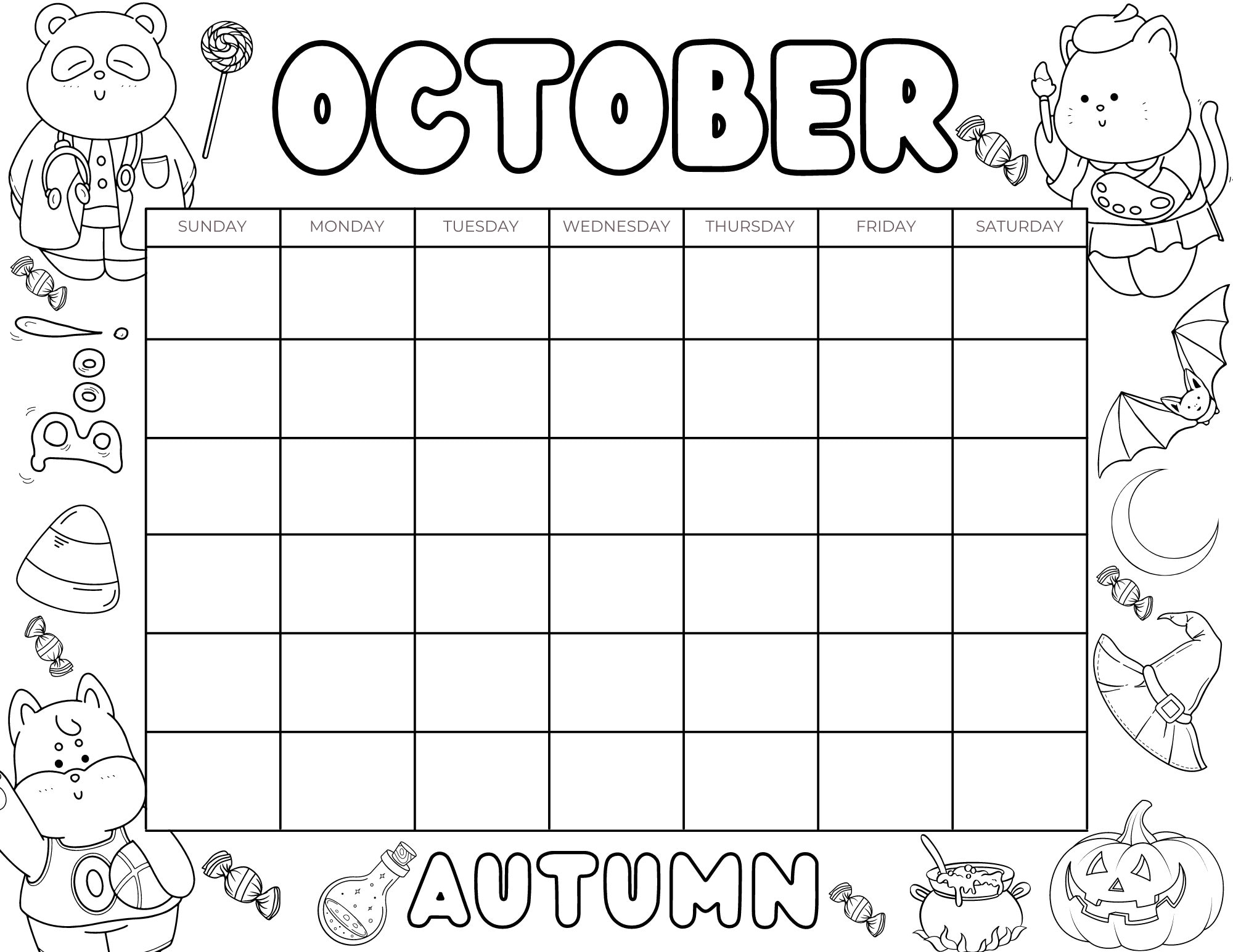 Cute Printable Coloring Calendar for Kids, Cute Kids Calendar, Cute ...