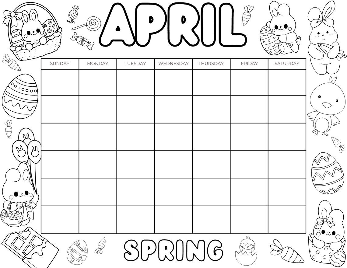 Cute Printable Coloring Calendar for Kids, Cute Kids Calendar, Cute ...