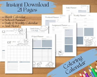 Coloring Calendar School Planner