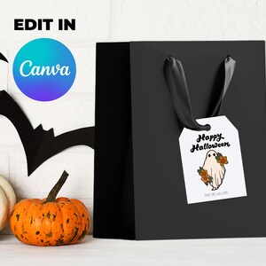 Editable Halloween Gift Bag Tags and Labels for Goodie bags or trick or treat cute flower ghost