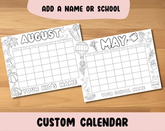 Customizable Kids Coloring Calendar – 12-Month Printable with Holiday-Themed Illustrations | Fun, Interactive, & Educational PDF Download