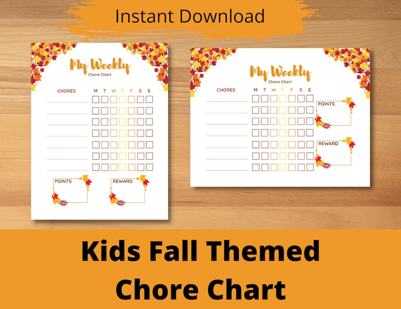 Printable Fall Chore Chart for Kids - Etsy