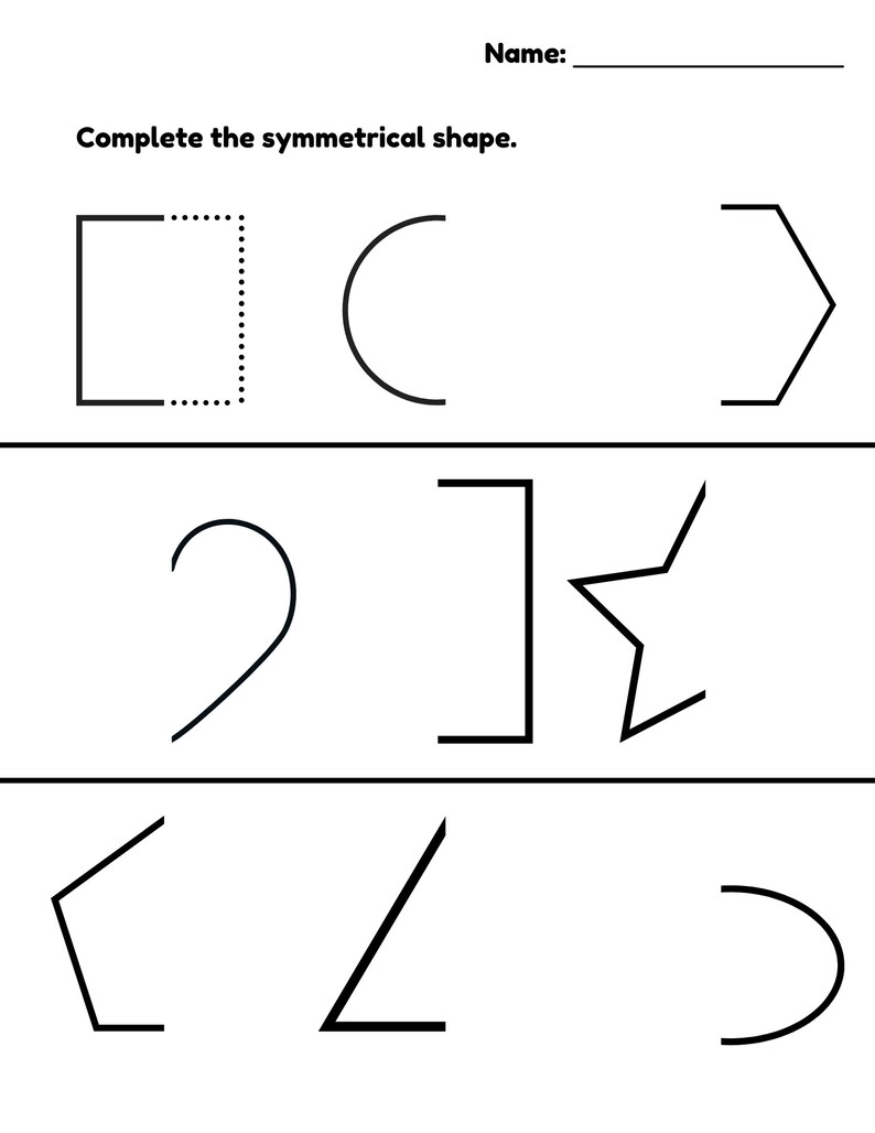 Printable Symmetry Worksheet With 2D Shapes - Etsy